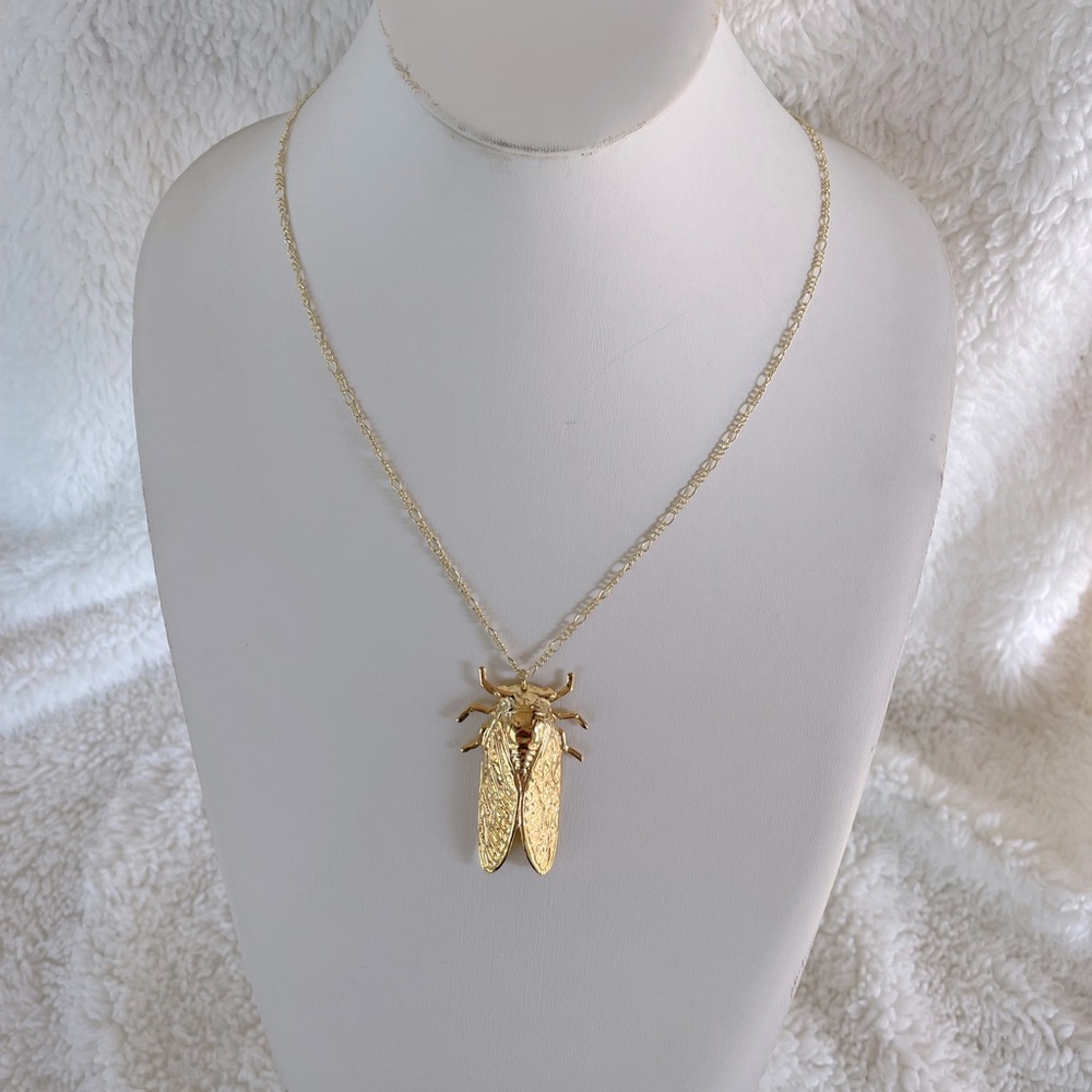 Gold Cicada Beetle Necklace Long
